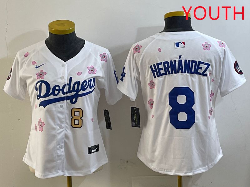 Youth Los Angeles Dodgers #8 Hernandez Sakura Edition 2025 Nike MLB Jersey style 4